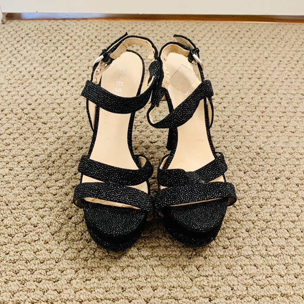 Guess Geary Black Sparkle Strap Stilletto Size 7.5